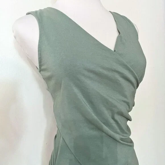 NWT MICHAEL STARS SAGE BASIL BLUE SLEEVELESS CROSSOVER FAUX WRAP MIDI DRESS - XS - Picture 5 of 9